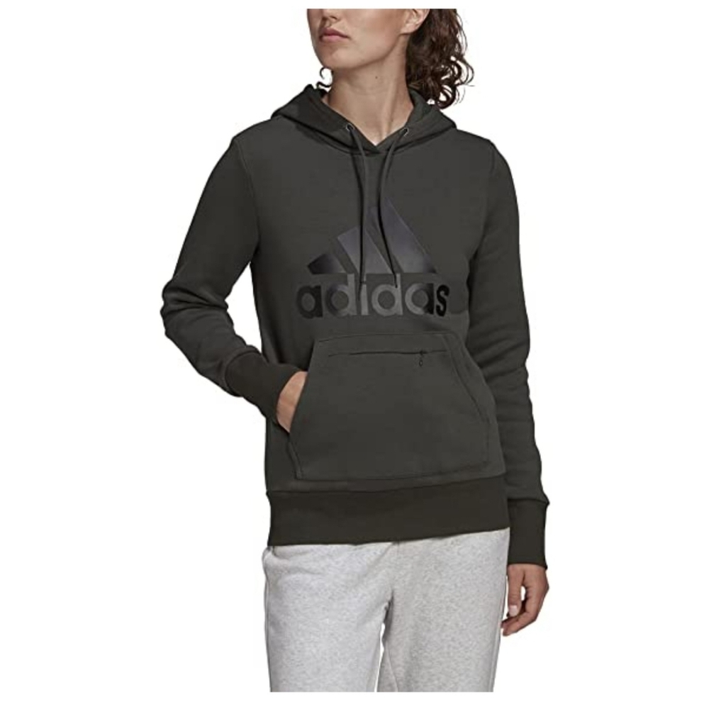 Womens Adidas Badge of Sport Pullover Fleece Hoodie GC6922 Size: M - Olive Green